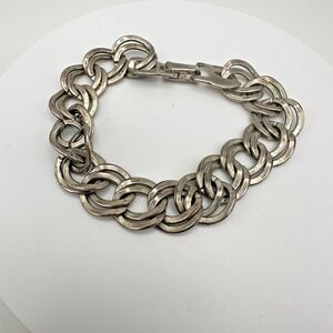 Vintage 90s Double Curb Link Bracelet Heavy Silver Tone Women's Jewelry